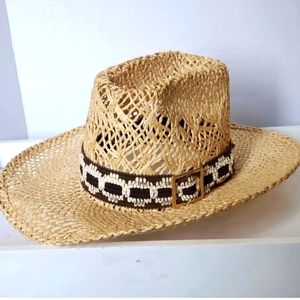 Vintage Structured Tall Straw Western Cowboy Hat Unisex Men Womens